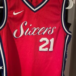 Nike Youth Medium Sixers Basketball Jersey, Imbiid #21.